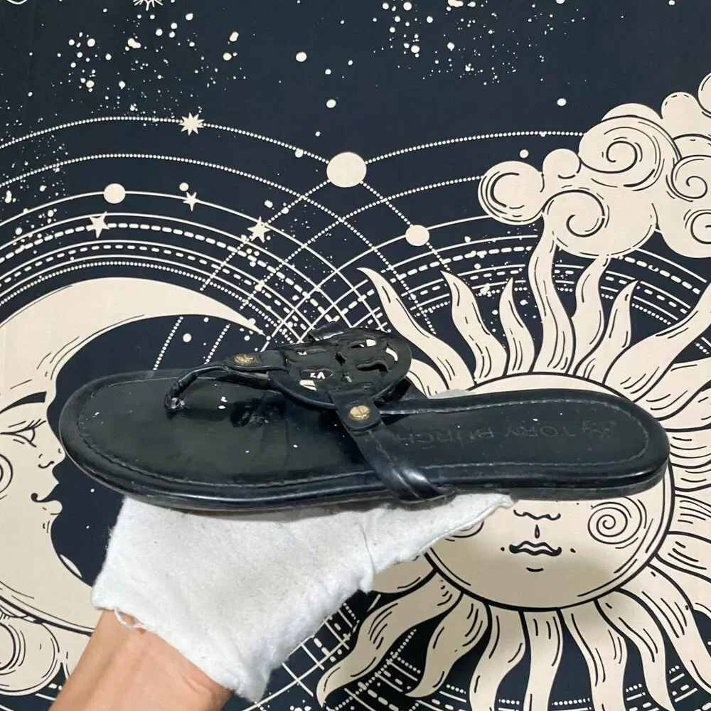 Tory Burch Miller Flip-Flop Thong Sandal Women's Black Leather Slip-On Summer